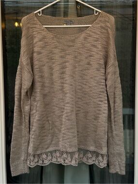 Knit Sweater with Lace Trim
